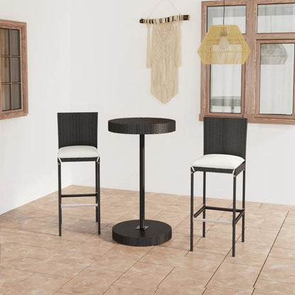 Set Bar da Giardino 3 pz con Cuscini Polyrattan Nero | homemem39