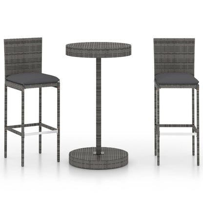 Set Bar da Giardino 3 pz con Cuscini in Polyrattan Grigio - homemem39