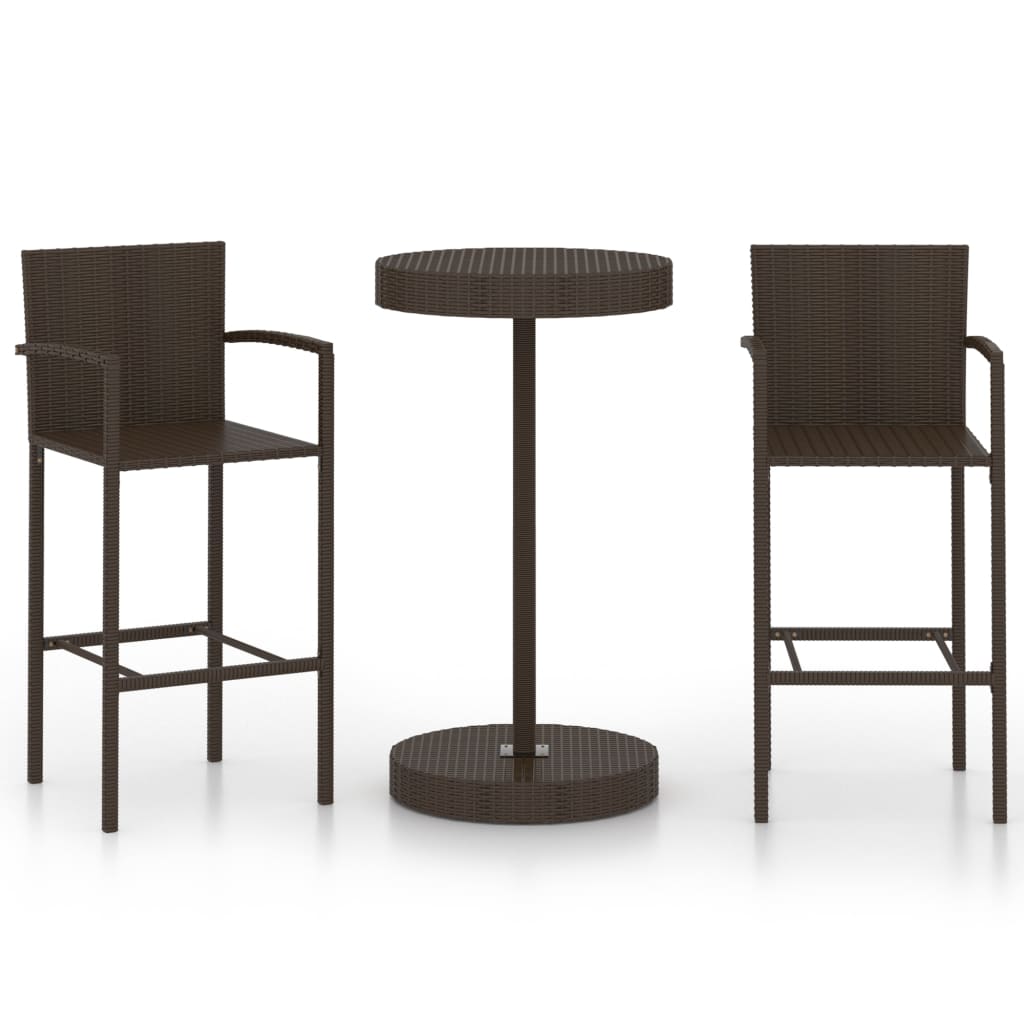 Set Bar da Giardino 3 pz in Polyrattan Marrone - homemem39