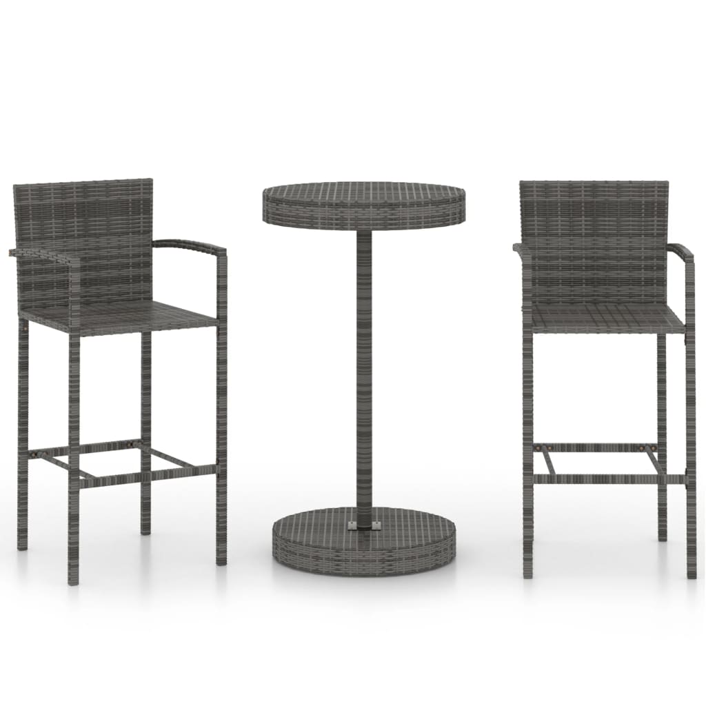 Set Bar da Giardino 3 pz in Polyrattan Grigio | homemem39