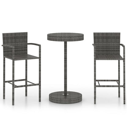 Set Bar da Giardino 3 pz in Polyrattan Grigio - homemem39