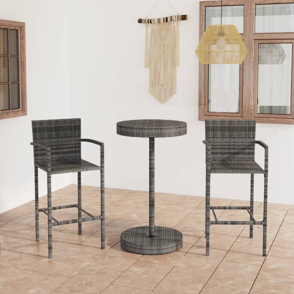 Set Bar da Giardino 3 pz in Polyrattan Grigio | homemem39