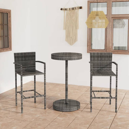 Set Bar da Giardino 3 pz in Polyrattan Grigio | homemem39