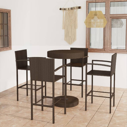 5 pc Garden Bar Set in Brown Polyrattan