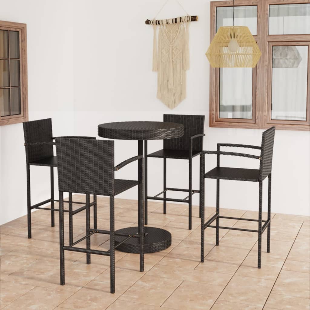 Set Bar da Giardino 5 pz in Polyrattan Nero - homemem39