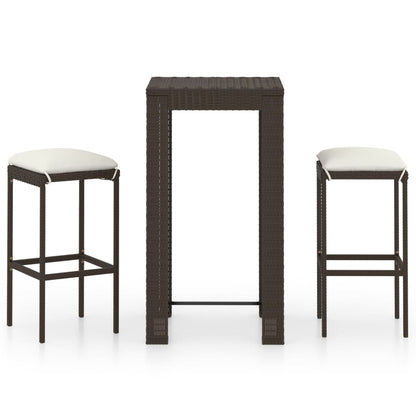 3 pc Garden Bar Set with Brown Polyrattan Cushions