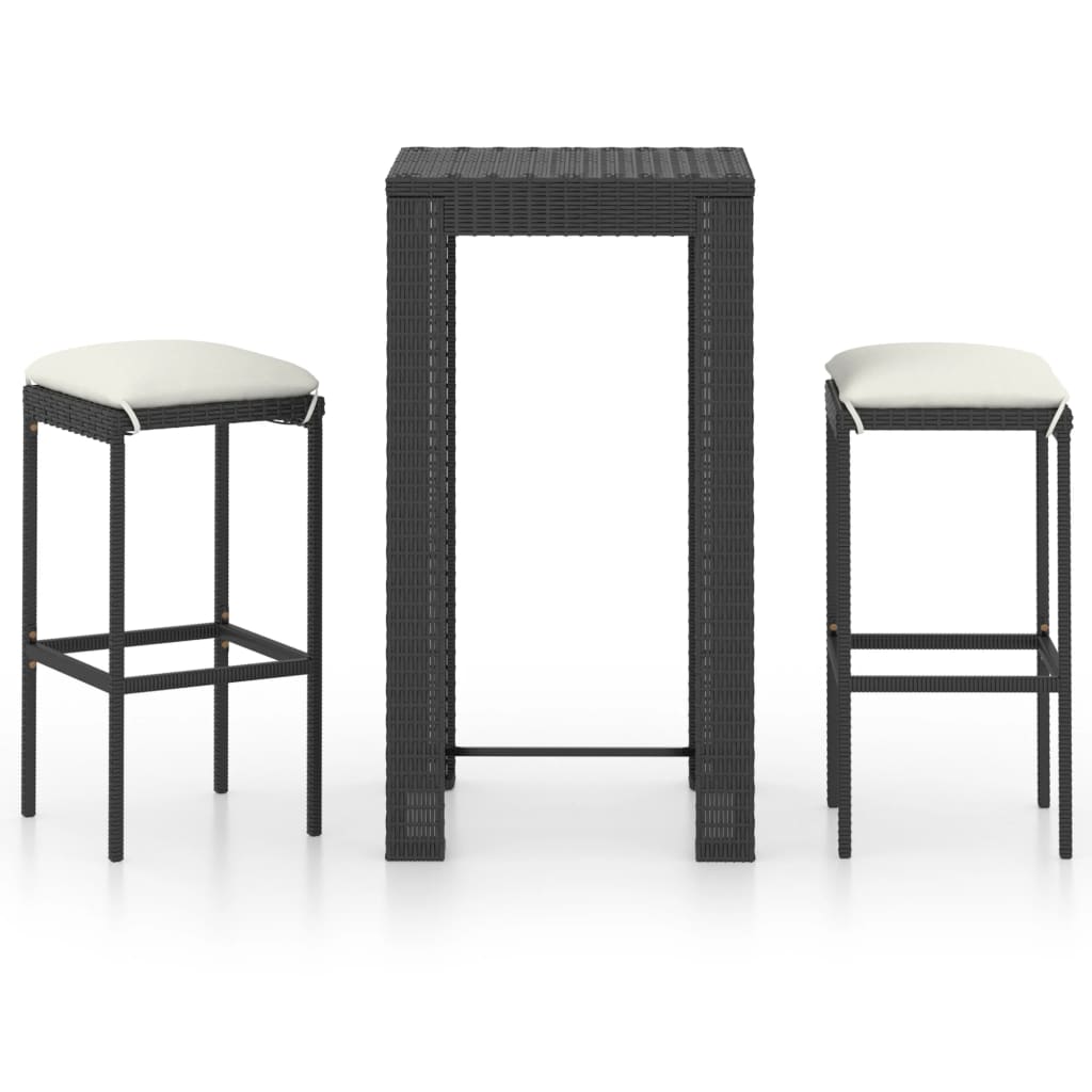 Set Bar da Giardino 3 pz con Cuscini Polyrattan Nero | homemem39