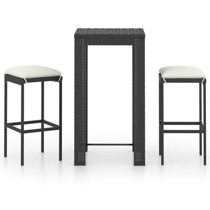 Set Bar da Giardino 3 pz con Cuscini Polyrattan Nero | homemem39