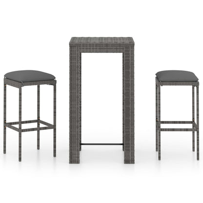 3 pc Garden Bar Set with Gray Polyrattan Cushions