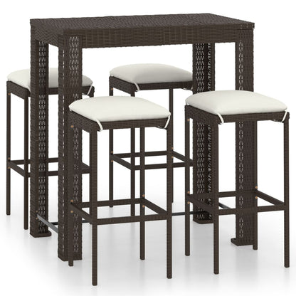 5 pc Garden Bar Set with Brown Polyrattan Cushions