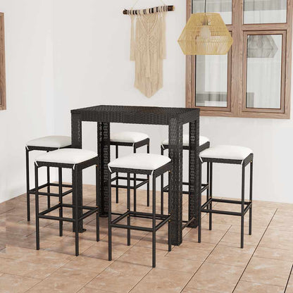 Set Bar da Giardino 7 pz con Cuscini in Polyrattan Nero | homemem39