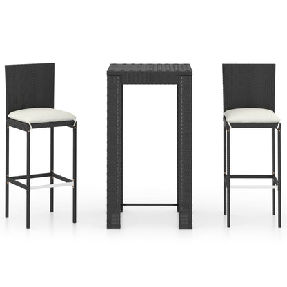 Set Bar da Giardino 3 pz con Cuscini Polyrattan Nero | homemem39