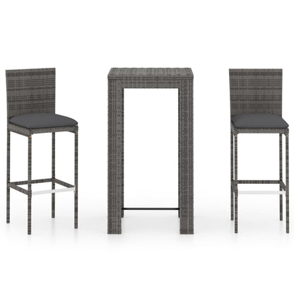 Set Bar da Giardino 3 pz con Cuscini in Polyrattan Grigio - homemem39