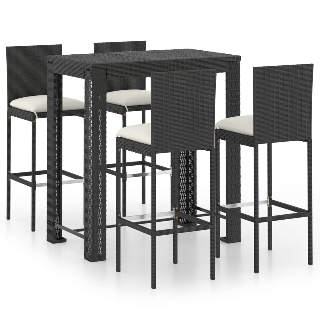 Set Bar da Giardino 5 pz con Cuscini Polyrattan Nero - homemem39