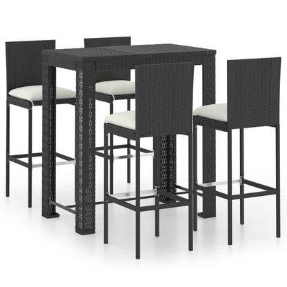 Set Bar da Giardino 5 pz con Cuscini Polyrattan Nero - homemem39