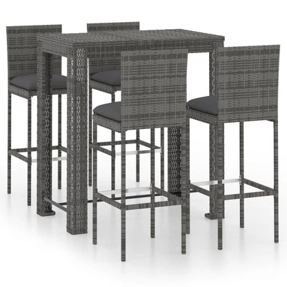 5 pc Garden Bar Set with Gray Polyrattan Cushions