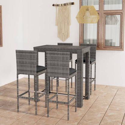 5 pc Garden Bar Set with Gray Polyrattan Cushions