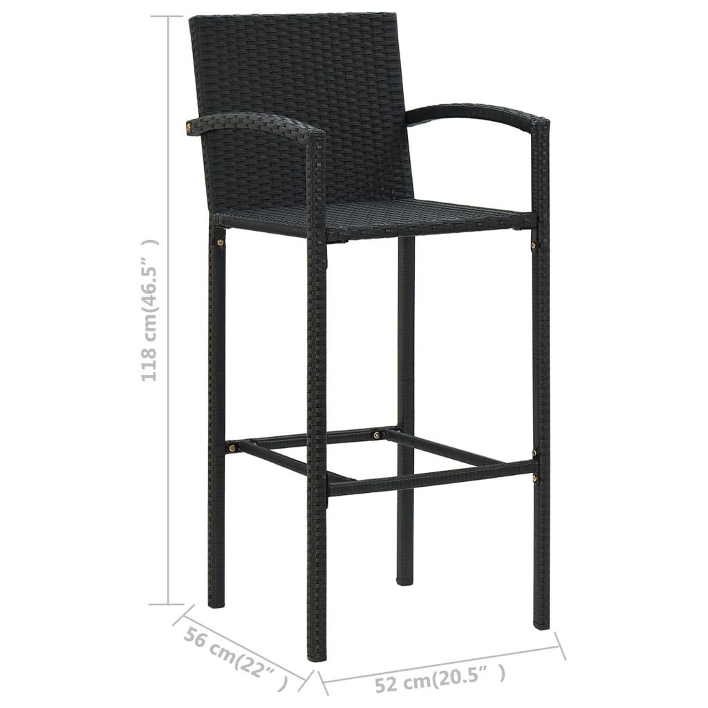 Set Bar da Giardino 5 pz con Braccioli in Polyrattan Nero | homemem39