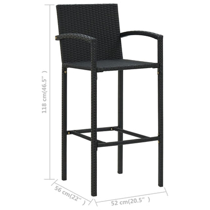 Set Bar da Giardino 5 pz con Braccioli in Polyrattan Nero | homemem39