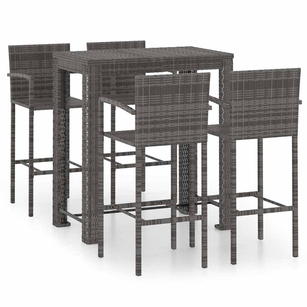 Set Bar da Giardino 5 pz con Braccioli in Polyrattan Grigio