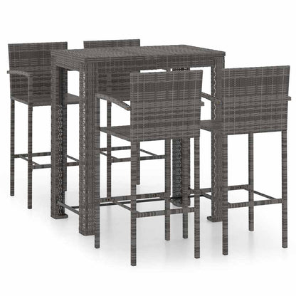 Set Bar da Giardino 5 pz con Braccioli in Polyrattan Grigio