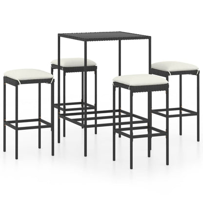 Set Bar da Giardino 5 pz con Cuscini in Polyrattan Nero - homemem39