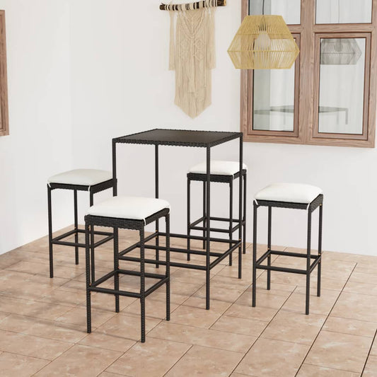 Set Bar da Giardino 5 pz con Cuscini in Polyrattan Nero - homemem39