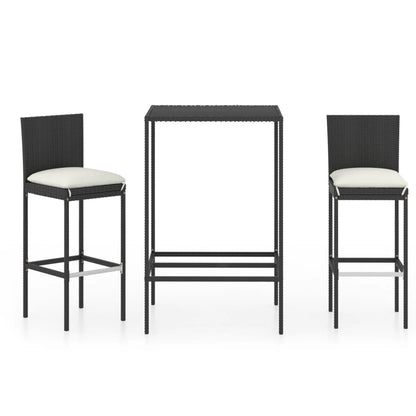 Set Bar da Giardino 3 pz con Cuscini in Polyrattan Nero - homemem39