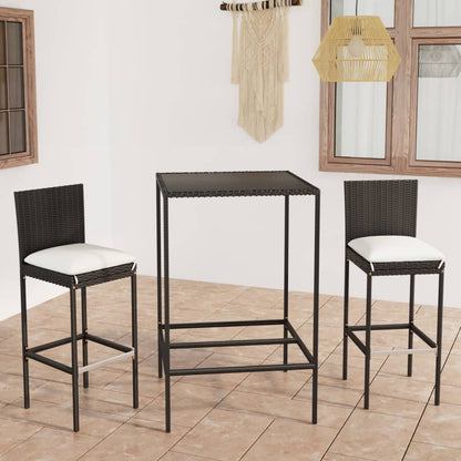 Set Bar da Giardino 3 pz con Cuscini in Polyrattan Nero - homemem39