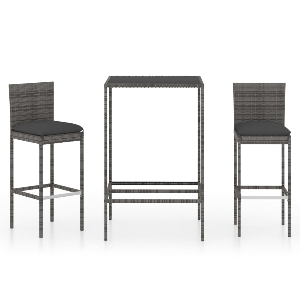 Set da Bar da Giardino 3 pz con Cuscini in Polyrattan Grigio - homemem39