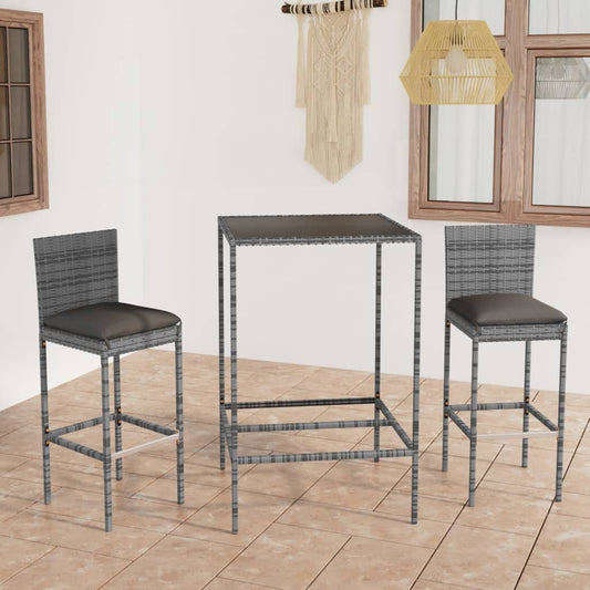 Set da Bar da Giardino 3 pz con Cuscini in Polyrattan Grigio - homemem39