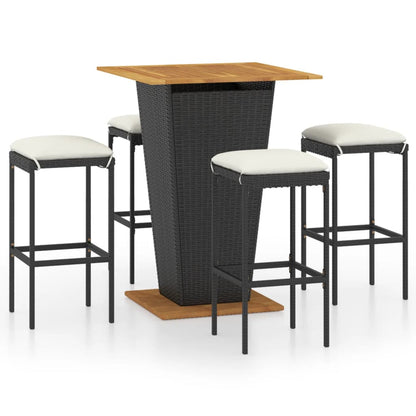 Set da Bar da Giardino 5 pz con Cuscini in Polyrattan Nero - homemem39