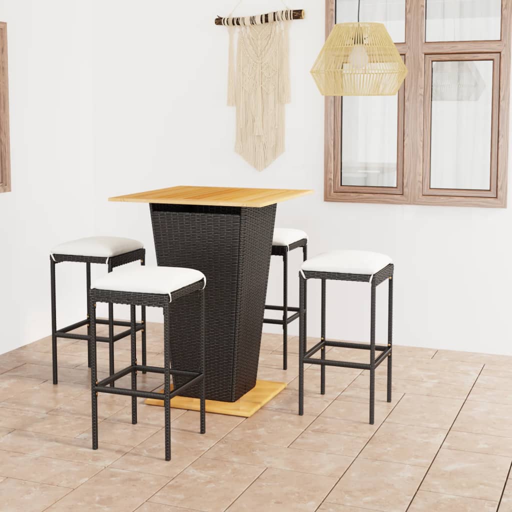 Set da Bar da Giardino 5 pz con Cuscini in Polyrattan Nero - homemem39