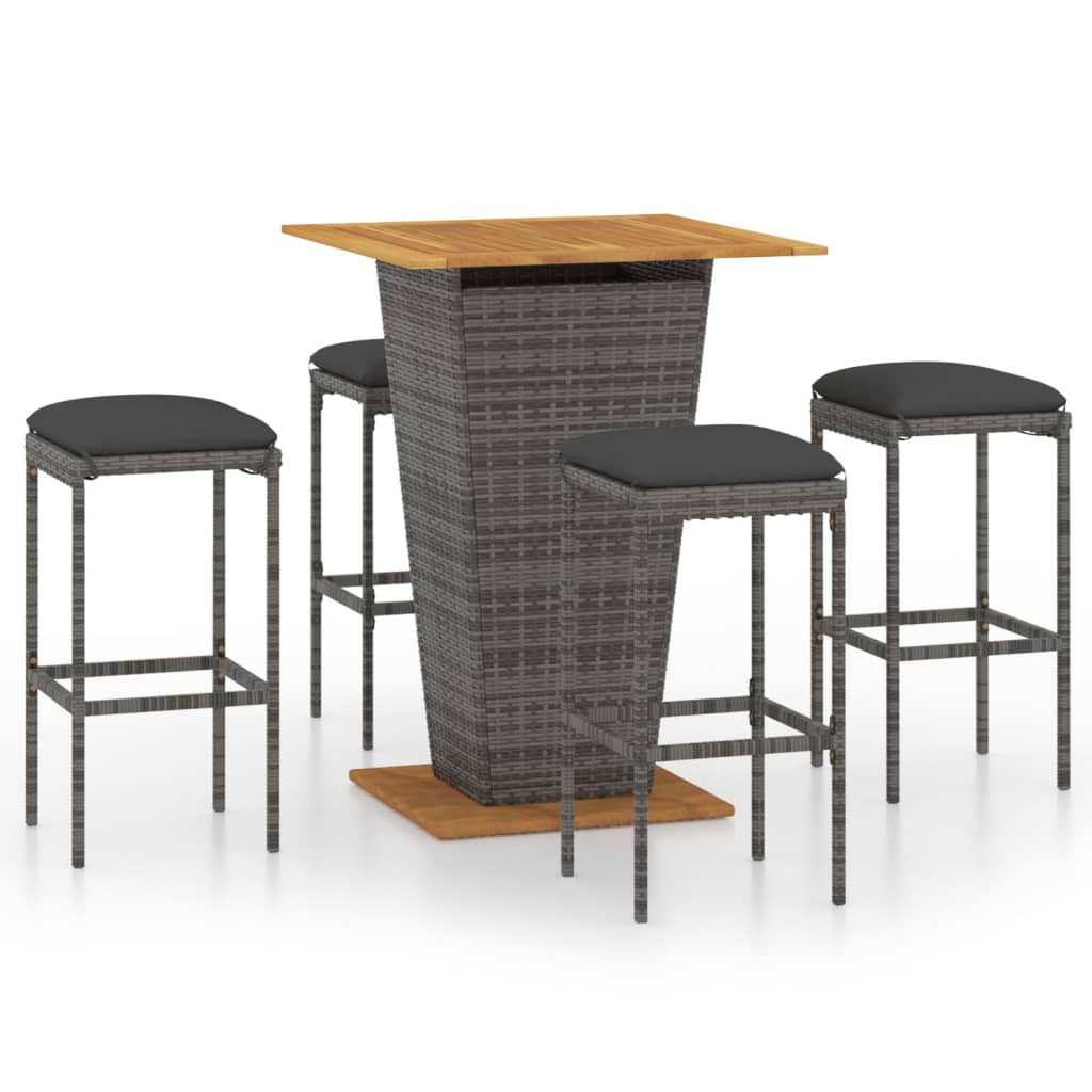 Set da Bar da Giardino 5 pz con Cuscini in Polyrattan Grigio - homemem39
