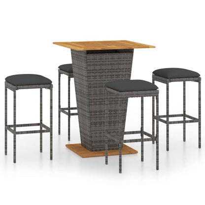 Set da Bar da Giardino 5 pz con Cuscini in Polyrattan Grigio - homemem39