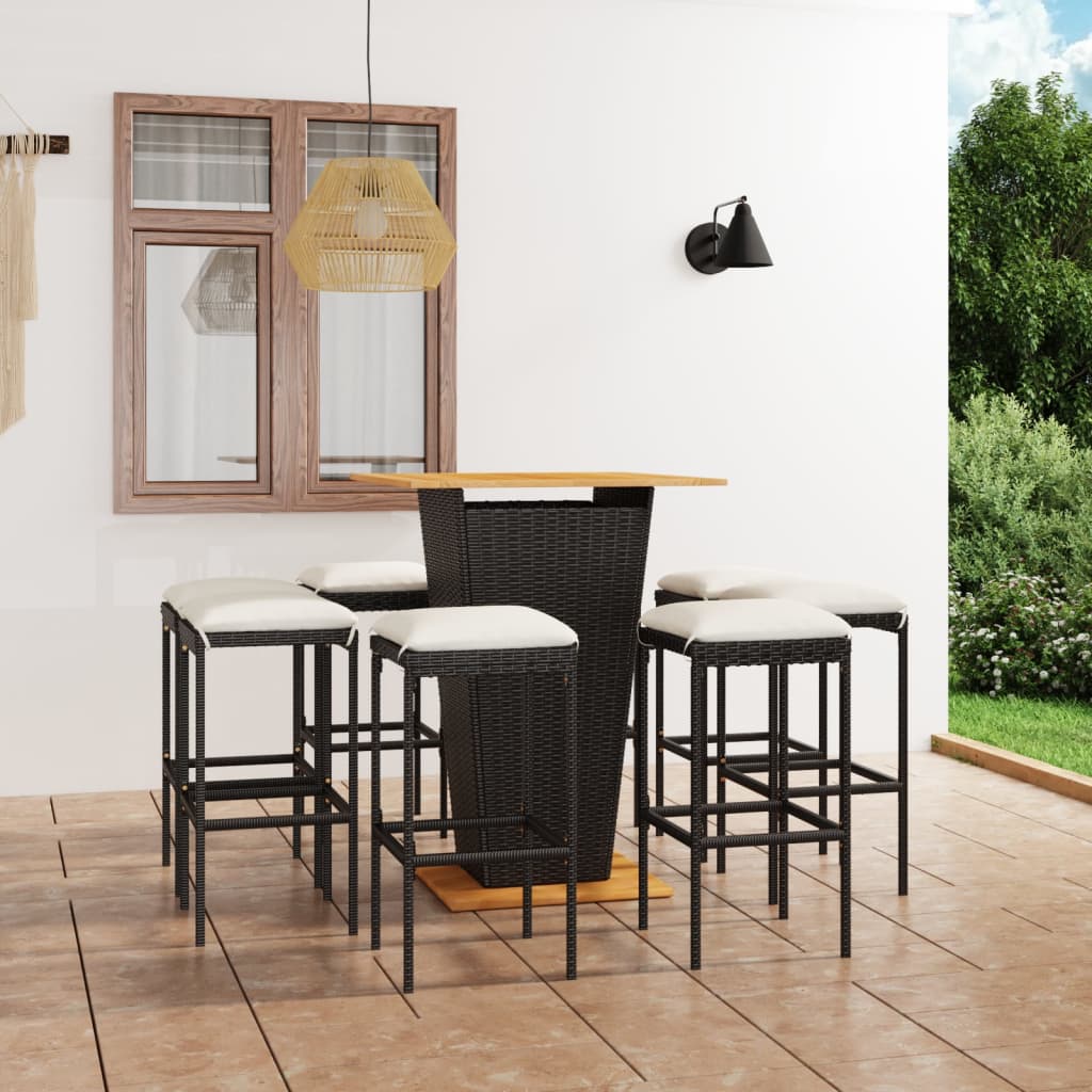 Set da Bar da Giardino 9 pz con Cuscini in Polyrattan Nero - homemem39