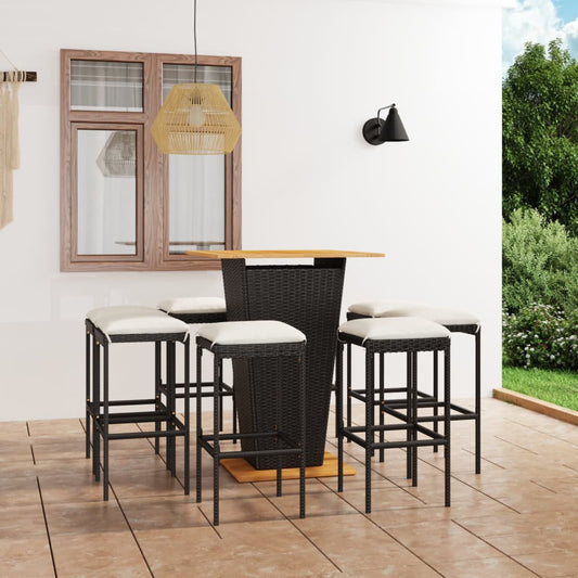 Set da Bar da Giardino 9 pz con Cuscini in Polyrattan Nero - homemem39