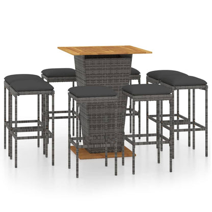 Set da Bar per Giardino 9 pz con Cuscini in Polyrattan Grigio - homemem39