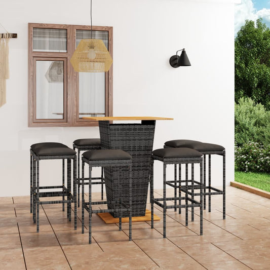 Set da Bar per Giardino 9 pz con Cuscini in Polyrattan Grigio - homemem39