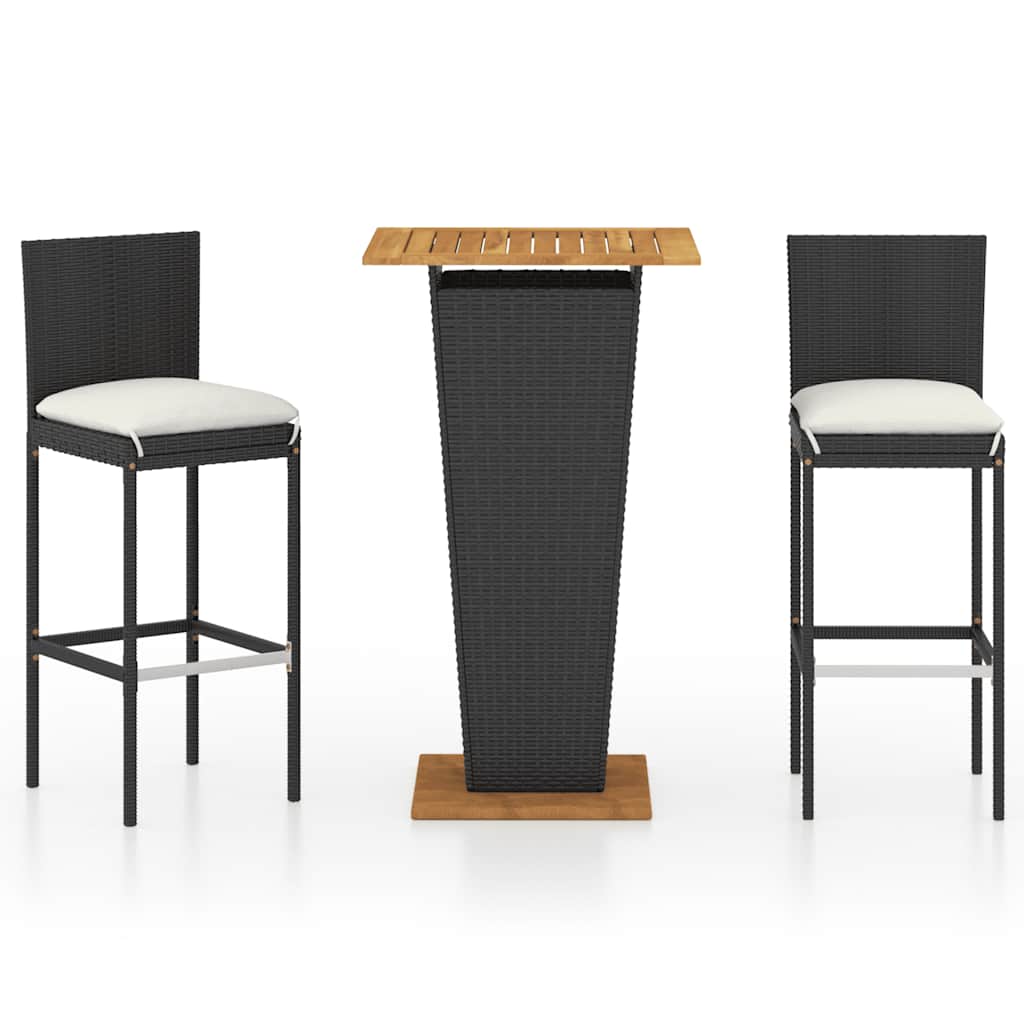 Set Bar da Giardino 3 pz con Cuscini in Polyrattan Nero | homemem39