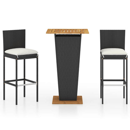 Set Bar da Giardino 3 pz con Cuscini in Polyrattan Nero | homemem39