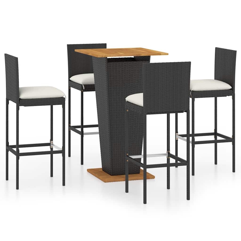 Set da Bar da Giardino 5 pz con Cuscini in Polyrattan Nero | homemem39