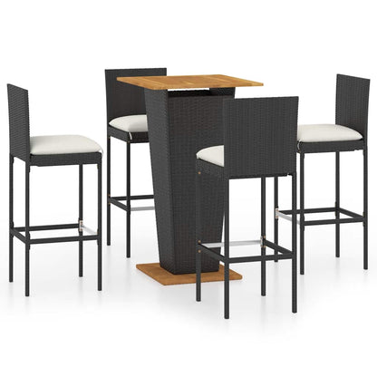 Set da Bar da Giardino 5 pz con Cuscini in Polyrattan Nero | homemem39