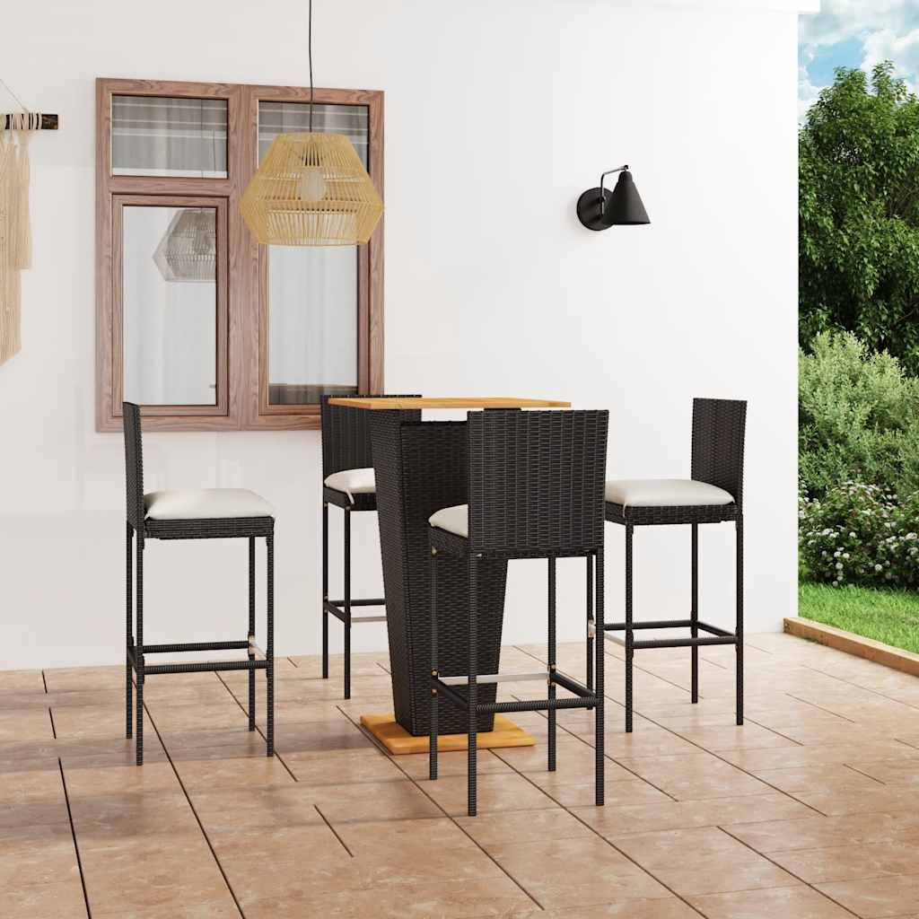 Set da Bar da Giardino 5 pz con Cuscini in Polyrattan Nero | homemem39