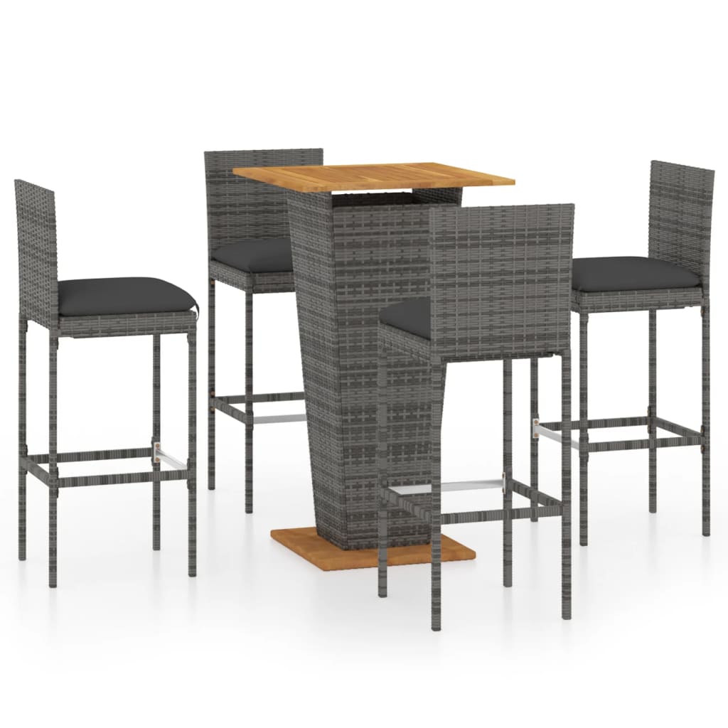 Set da Bar da Giardino 5 pz con Cuscini in Polyrattan Grigio | homemem39