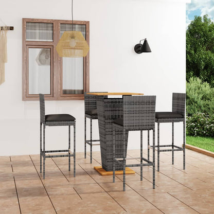 Set da Bar da Giardino 5 pz con Cuscini in Polyrattan Grigio | homemem39