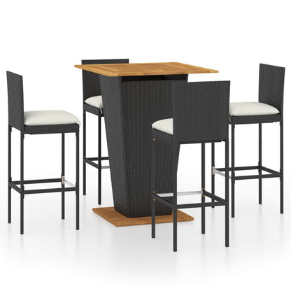 Set da Bar da Giardino 5 pz con Cuscini in Polyrattan Nero - homemem39