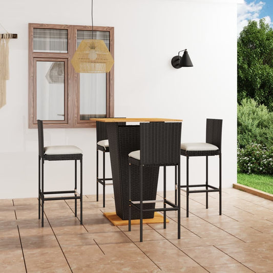Set da Bar da Giardino 5 pz con Cuscini in Polyrattan Nero - homemem39