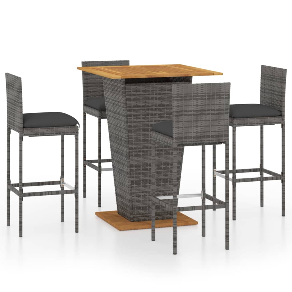 Set da Bar da Giardino 5 pz con Cuscini in Polyrattan Grigio - homemem39