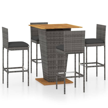 Set da Bar da Giardino 5 pz con Cuscini in Polyrattan Grigio - homemem39